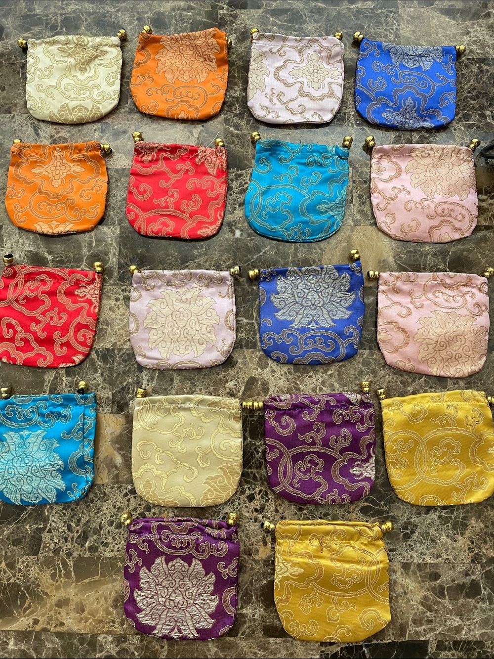 Silk Brocade Drawstring Pouch - Assorted Colors